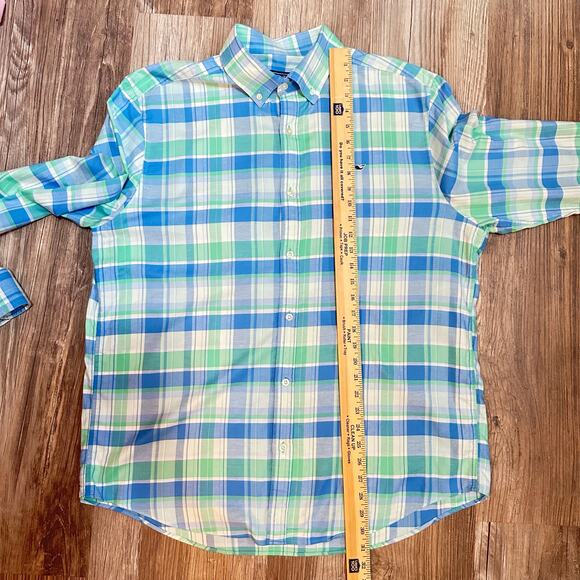 Vineyard Vines Men's‎ Large Long Sleeve Button-Up Whale Shirt Plaid Green Blue - Picture 6 of 9